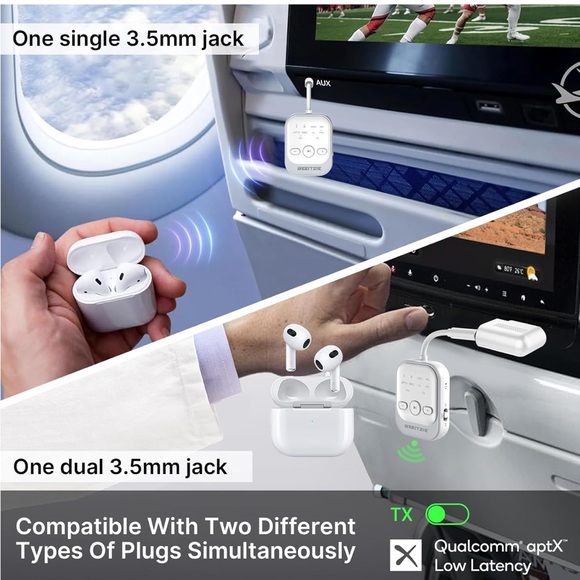 Bluetooth 5.4 wireless audio Transmitter& Receiver, 2-in-1 for TV/PC/Airplane, - Picture 8 of 11